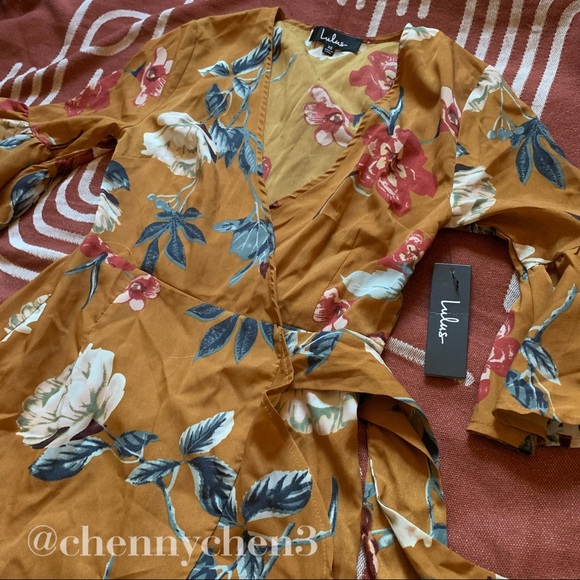 Love & Light Mustard Yellow Floral Midi Wrap Dress - Picture 5 of 10